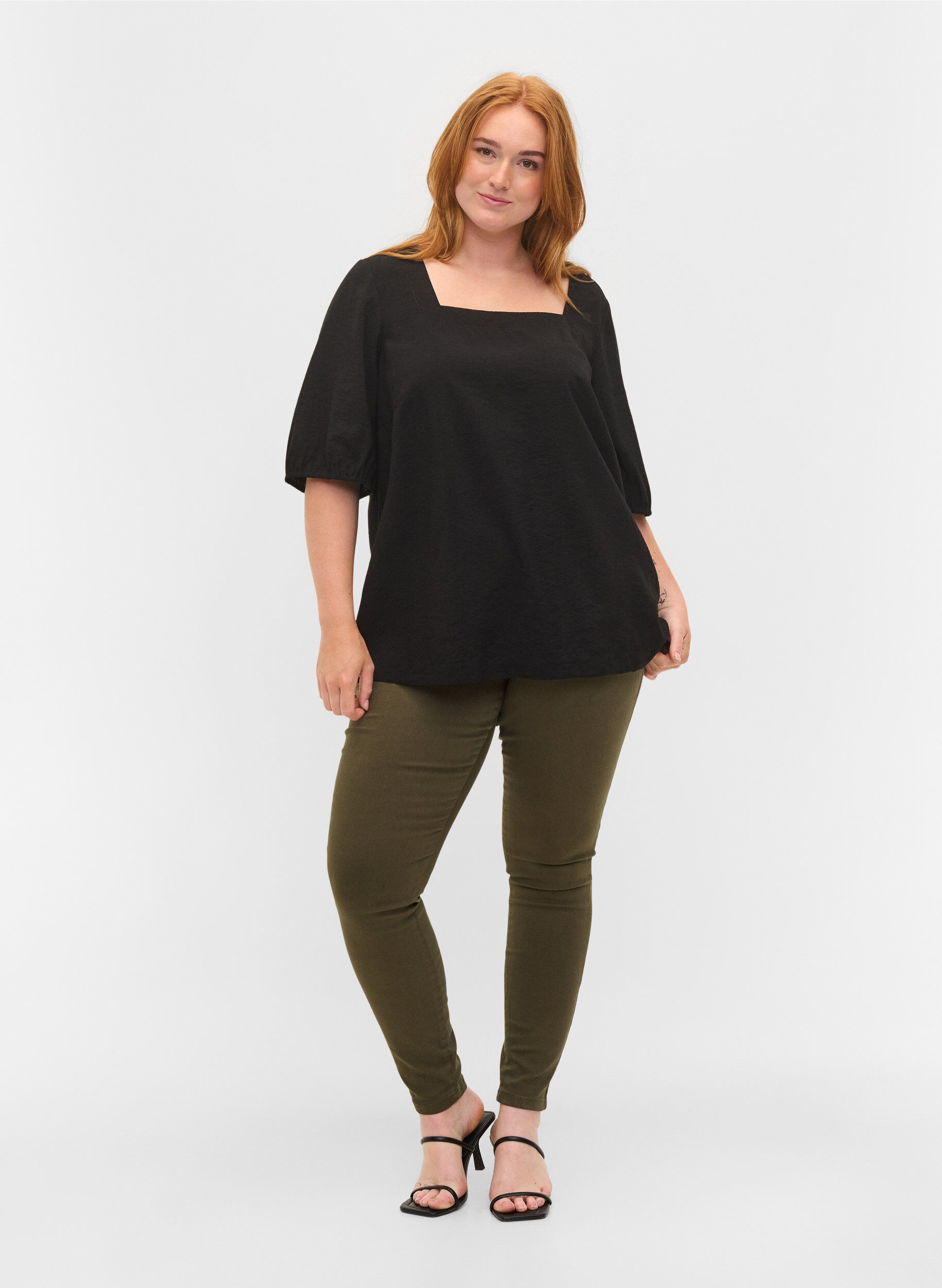 Zizzi Balloon sleeve blouse, Black, Model image number 2