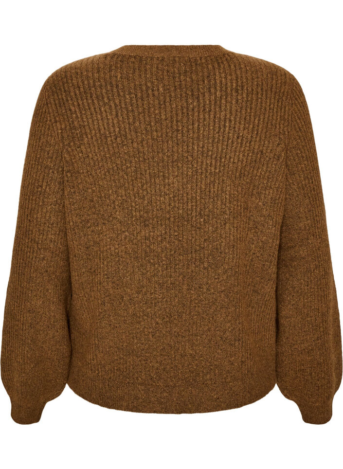 Sweter z ryfionymi rekawami w ksztalcie balon&oacute;w, Brązowy, Packshot image number 1