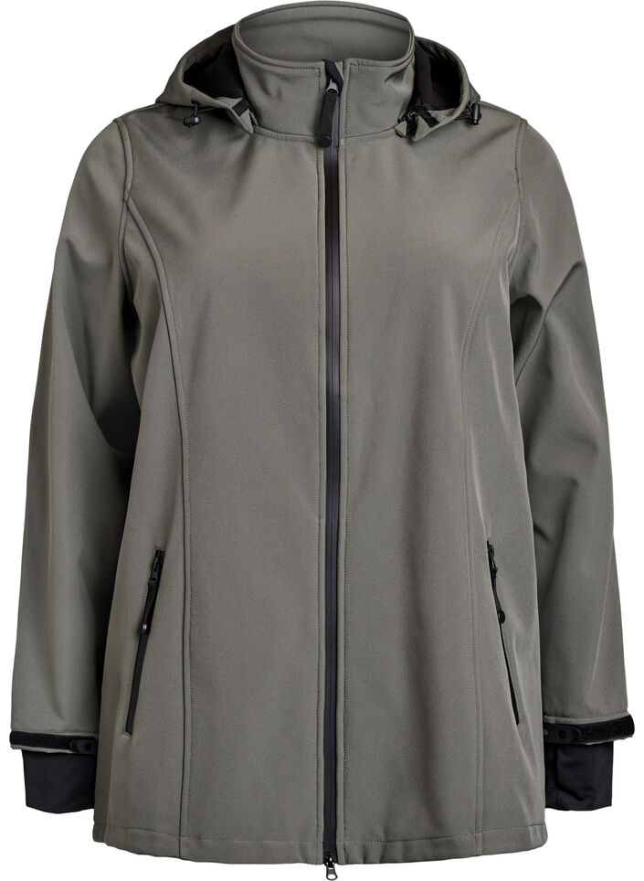 Kr&oacute;tka kurtka softshell z odpinanym kapturem, Ciemnoszary, Packshot image number 0