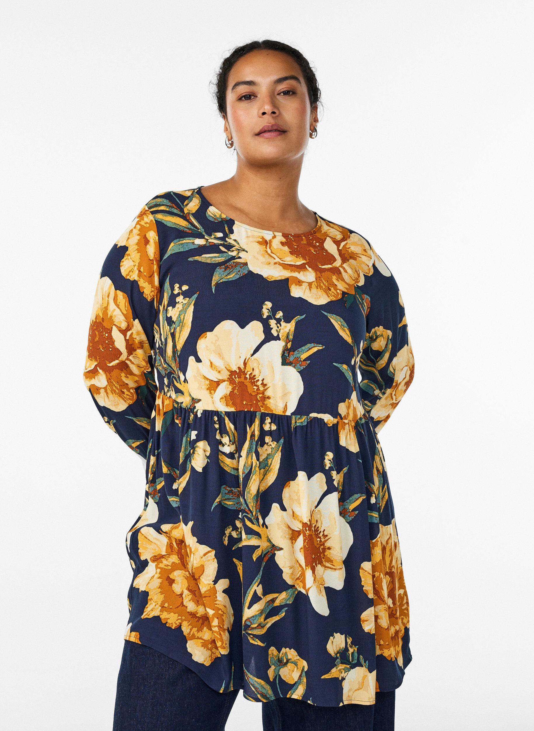 Zizzi Tunika z dlugim rekawem i szwem, Niebieskie, Model image number 0