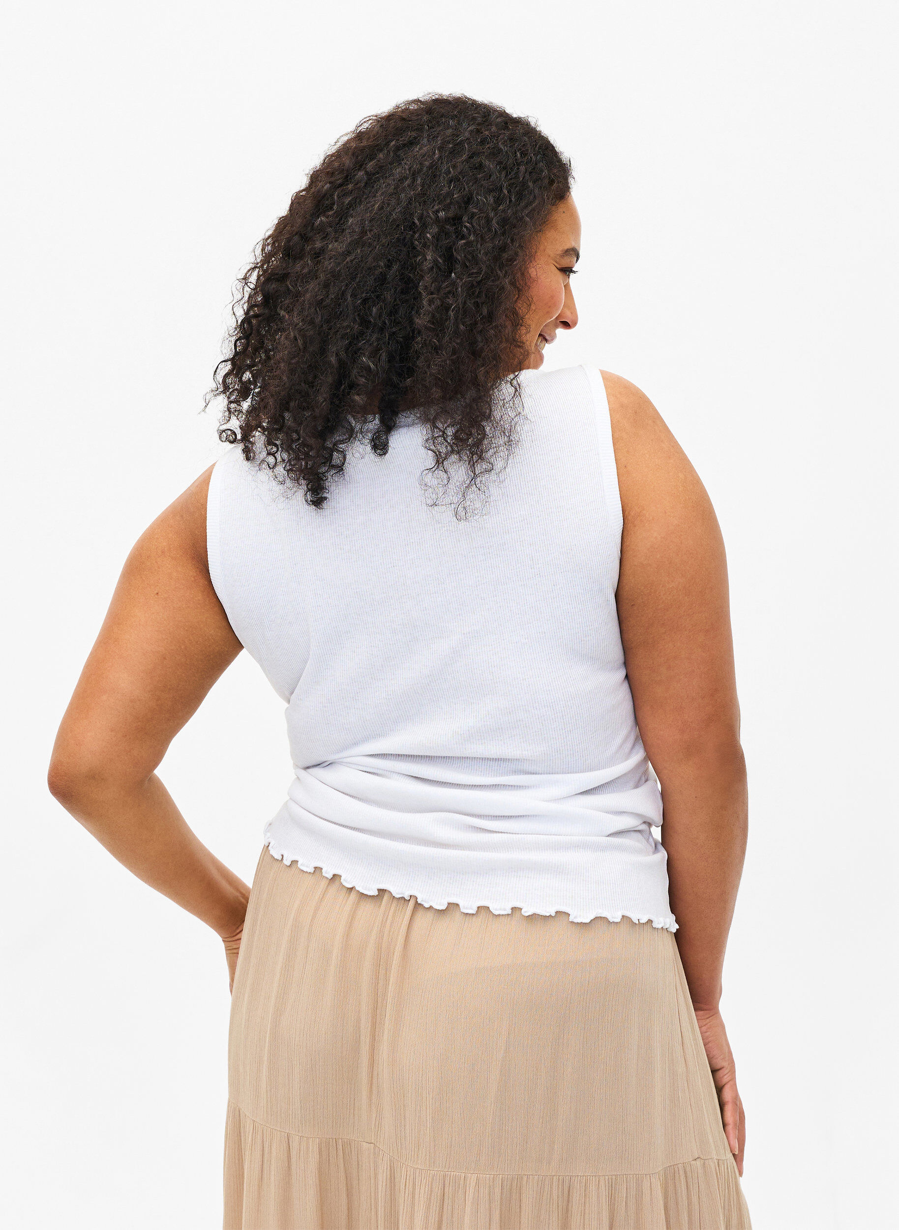 Zizzi Prazkowany top z&nbsp;guzikami, Bright White, Model image number 1