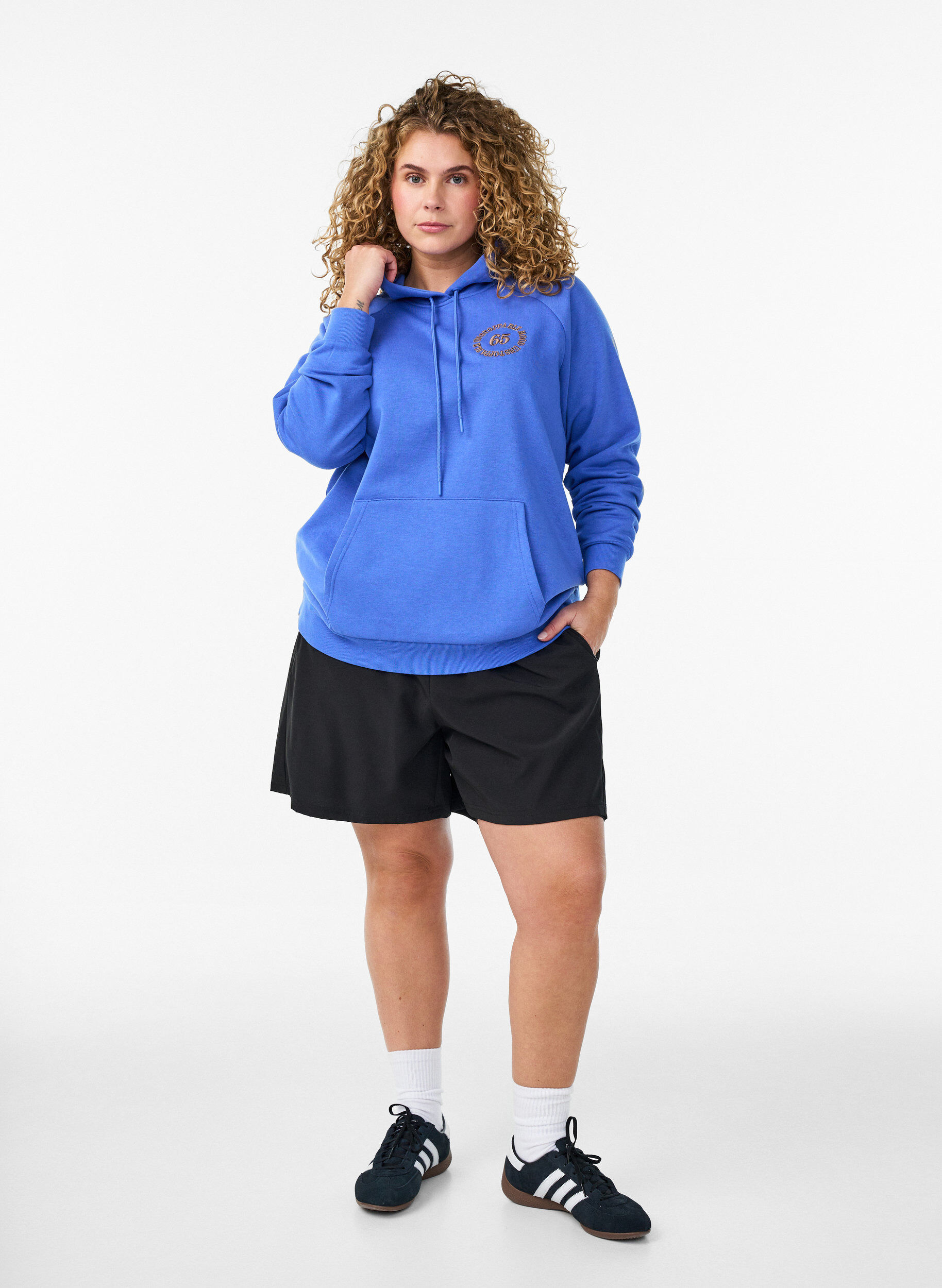 ZizziBluza z kapturem z haftowanym motywem z przodu, Niebieskie, Model image number 1