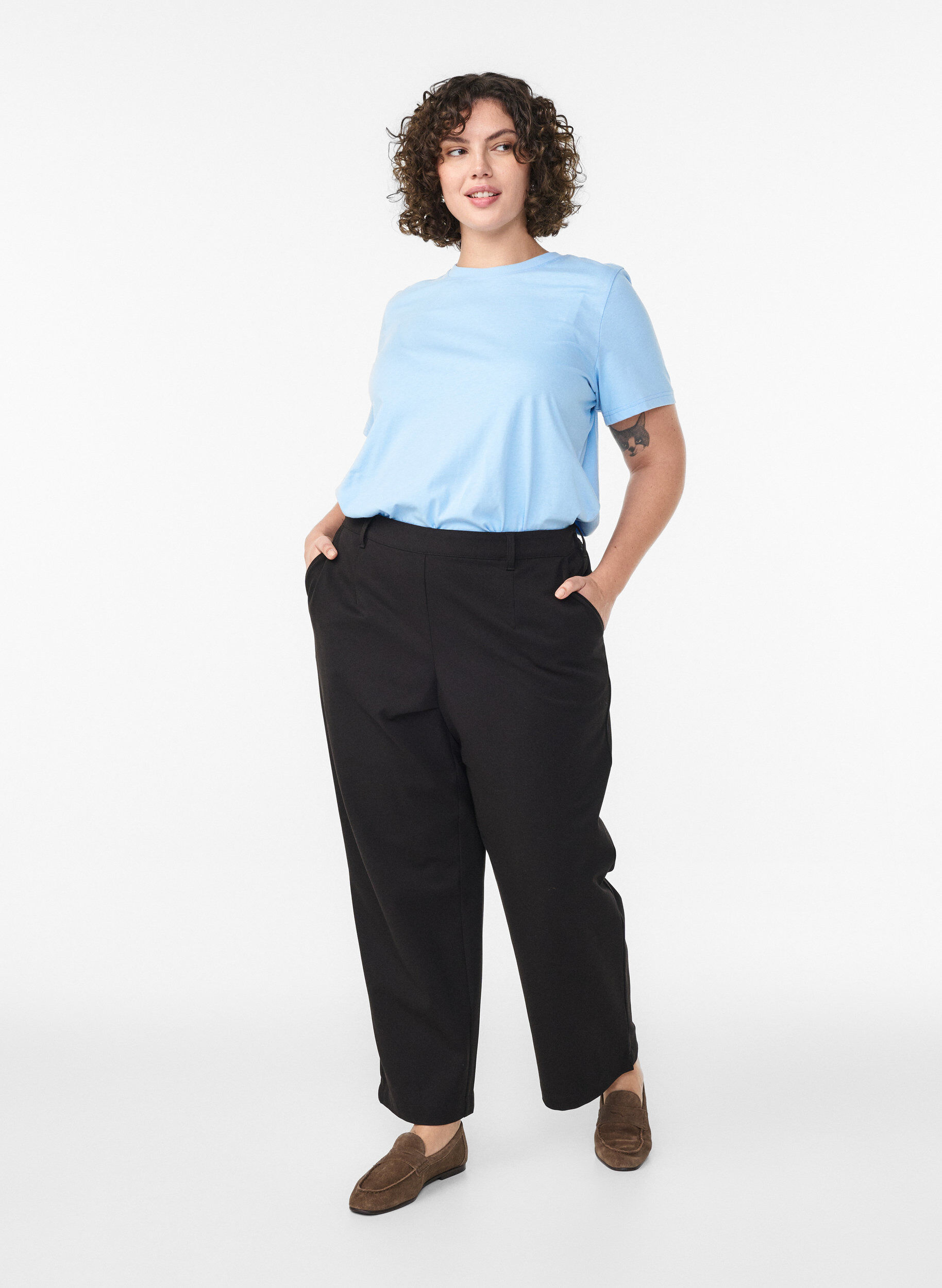 ZizziPodstawowa koszulka bawelniana z okraglym dekoltem, Niebieskie, Model image number 1