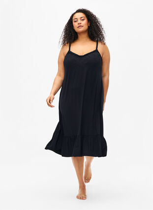 Wiskozowa sukienka plazowa z plecionymi ramiaczkami, Black, Model image number 2