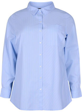 Koszula z mieszanki bawelny, Blue w. White Stripe, Packshot image number 0