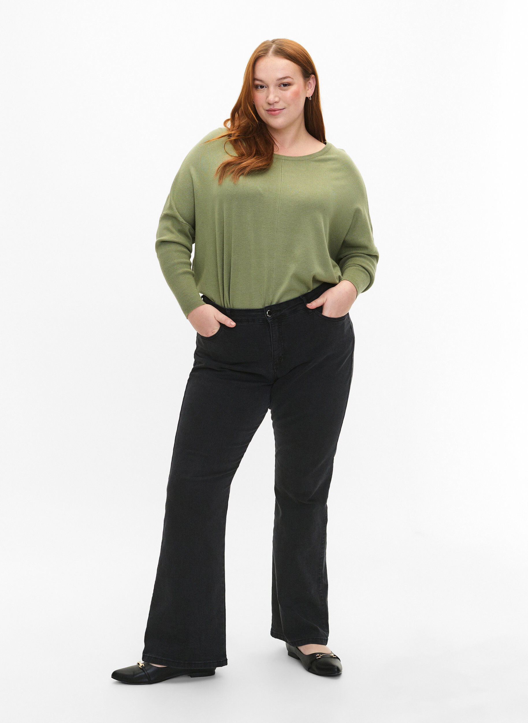 Zizzi Dzianinowa tunika z mieszanki wiskozy, Oil Green, Model image number 2