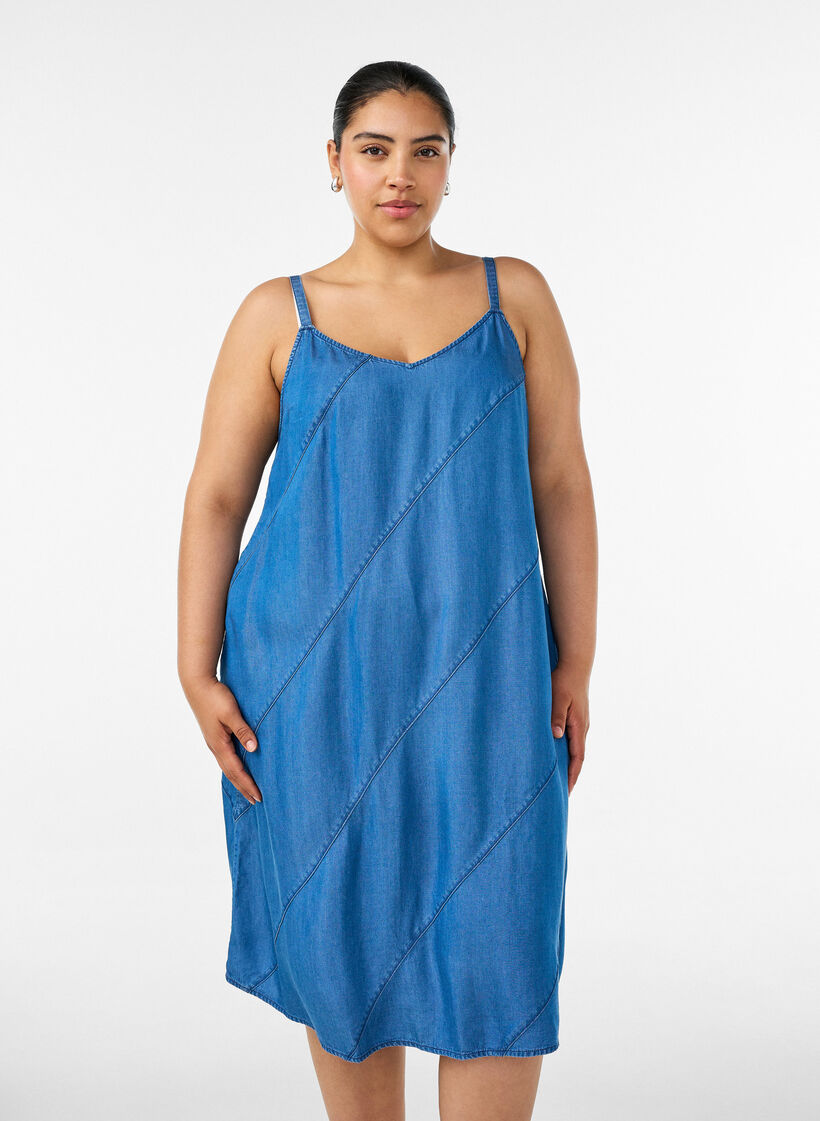 Sukienka na ramiaczkach w stylu jeansowym wykonana z TENCEL&trade; Lyocell, Niebieskie, Model image number 0