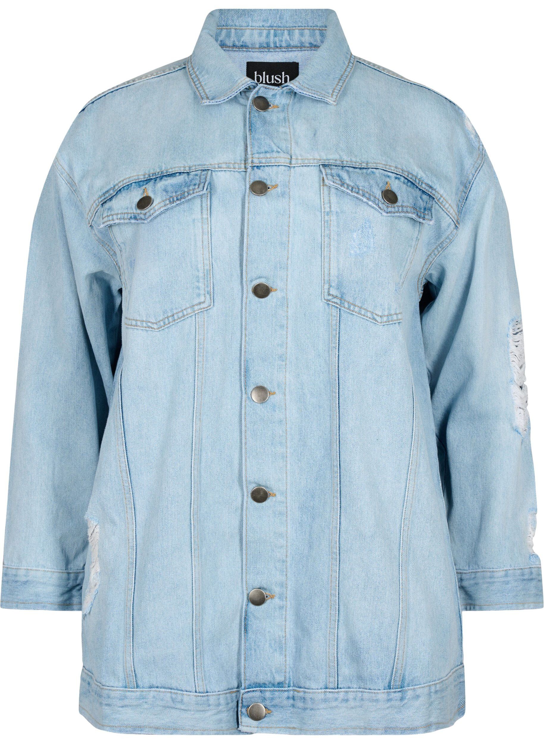 Zizzi Luzna kurtka jeansowa z przetartymi detalami, Light blue denim, Packshot image number 0