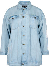 Luzna kurtka jeansowa z przetartymi detalami, Light blue denim, Packshot