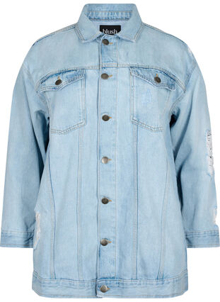 Luzna kurtka jeansowa z przetartymi detalami, Light blue denim, Packshot image number 0