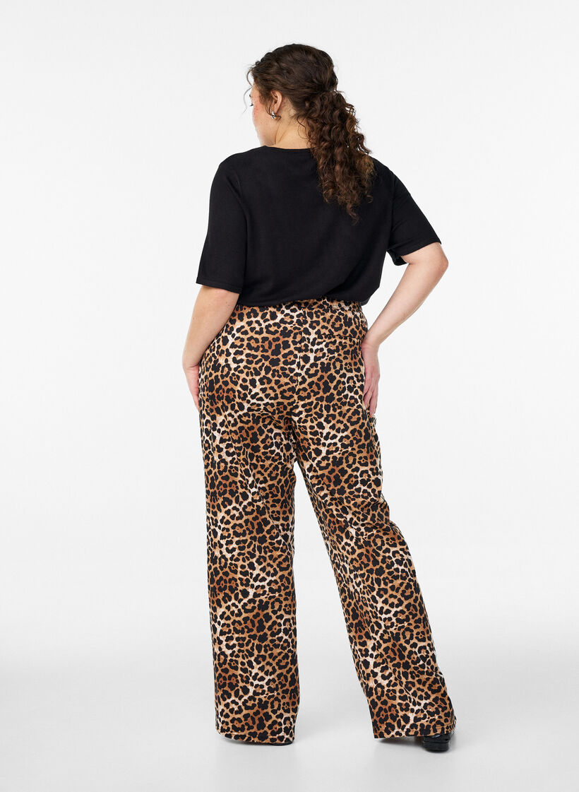 Spodnie proste z nadrukiem w ksztalcie leopard&oacute;w, Brązowy, Model image number 1
