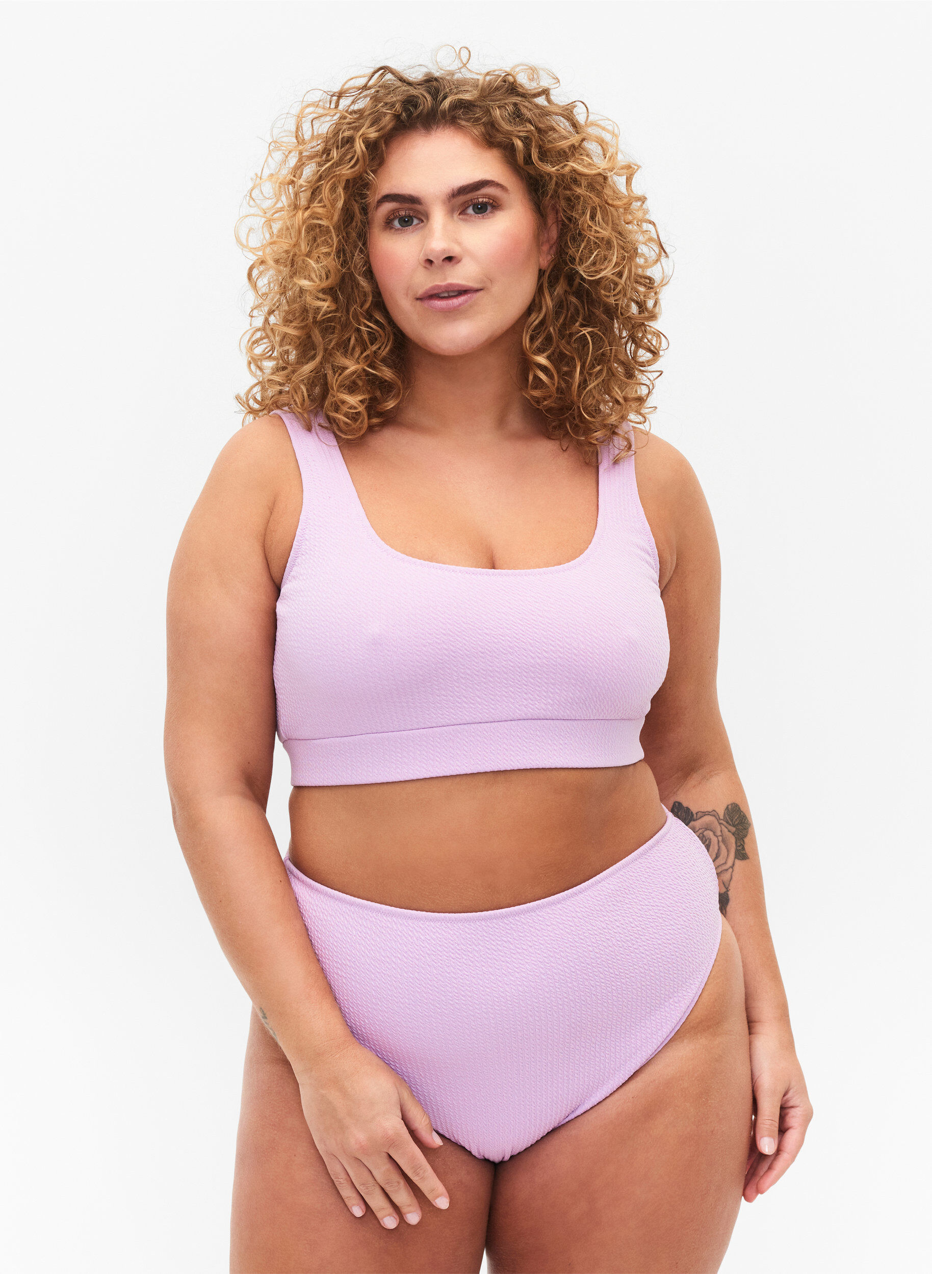 Zizzi Figi damskie od bikini z krepa, Fioletowy, Model image number 0