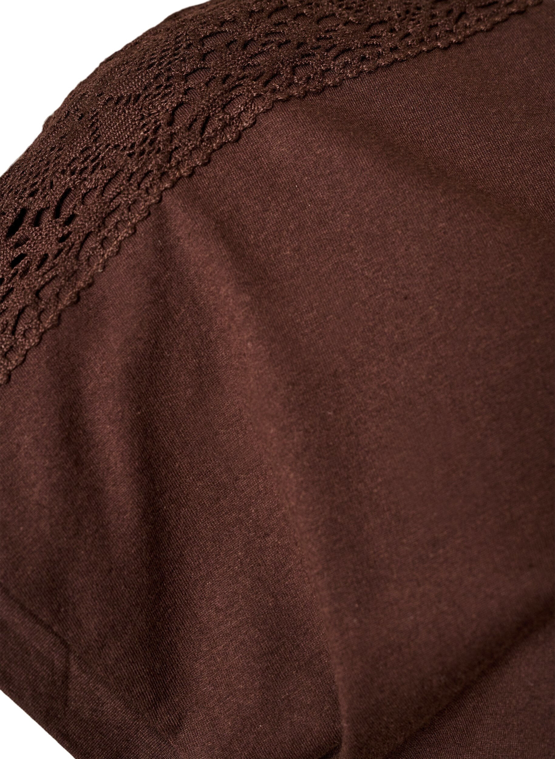 ZizziBawelniany T-shirt z szydelkowym detalem, Brązowy, Packshot image number 3