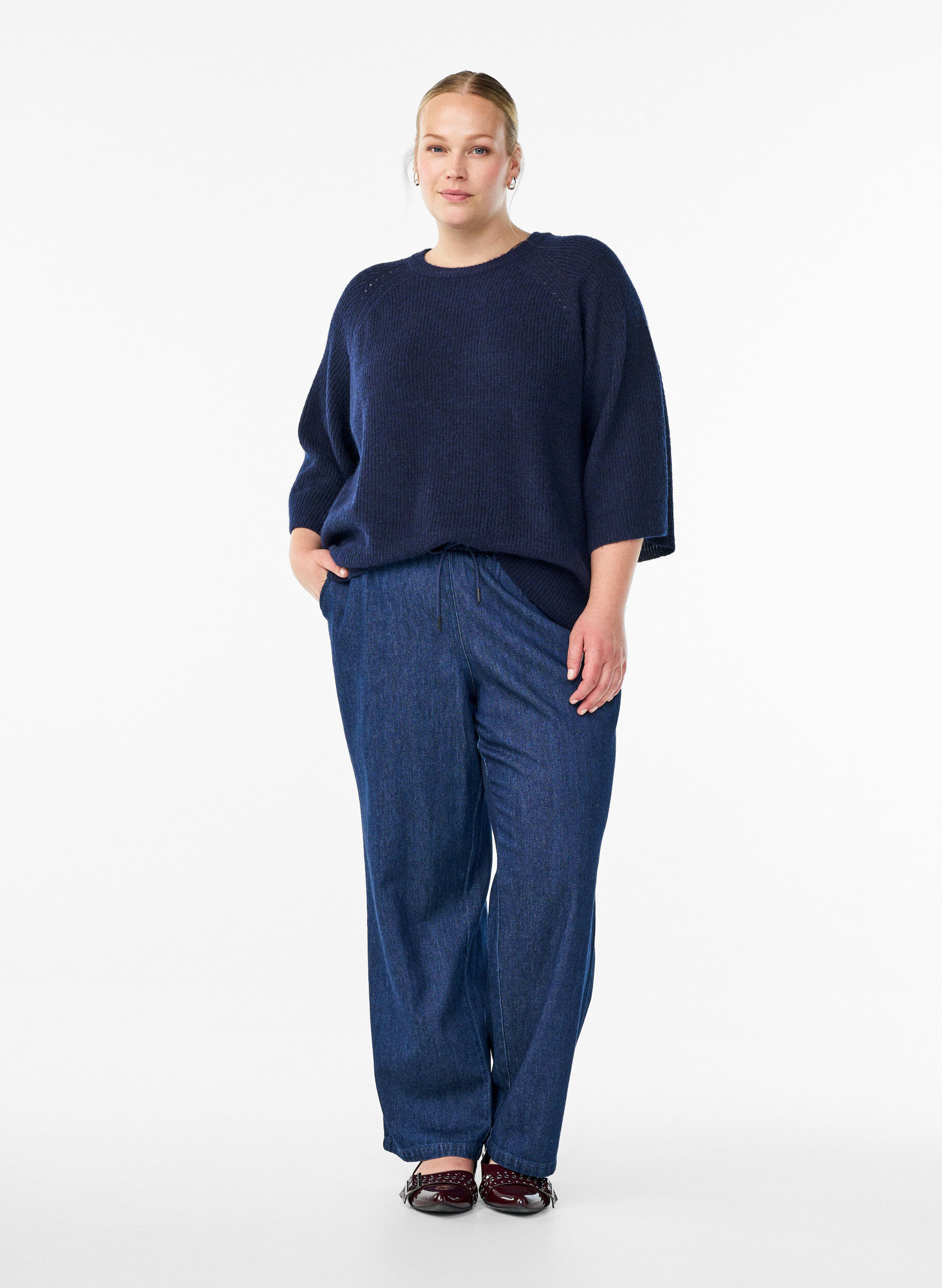 ZizziPrazkowany sweter z rekawami 3/4, Niebieskie, Model image number 1