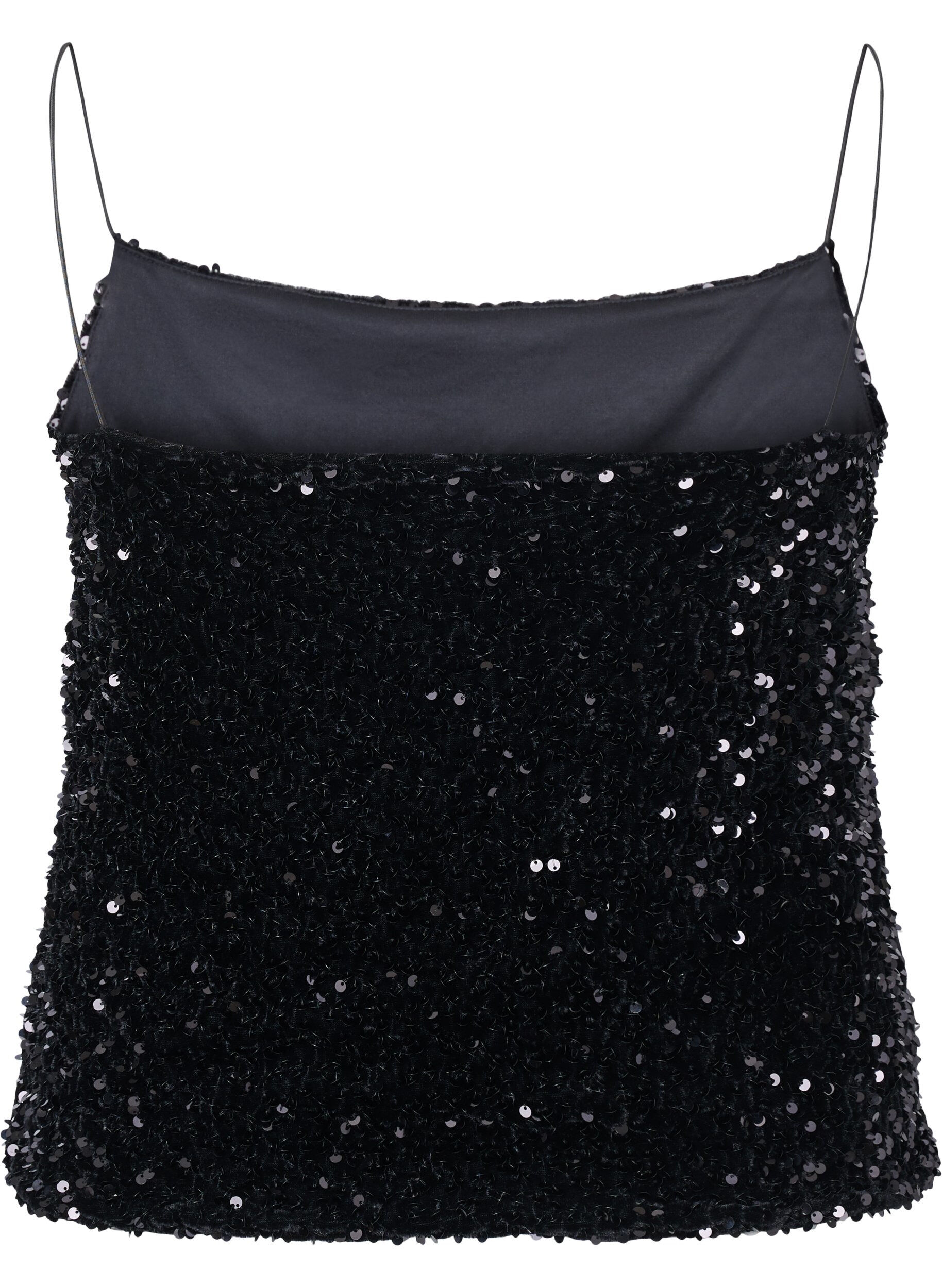 Zizzi Top z cekinami i cienkimi ramiaczkami, Black Sequins, Packshot image number 1
