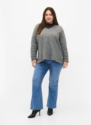 Dzianinowy sweter z rozcieciem, Light Grey Melange, Model image number 2
