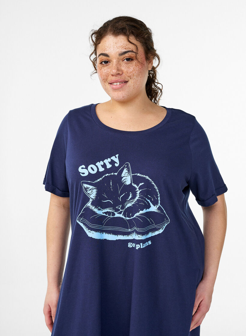 Koszula nocna z kr&oacute;tkim rekawem, wykonana z bawelny organicznej, Niebieskie, Model image number 2