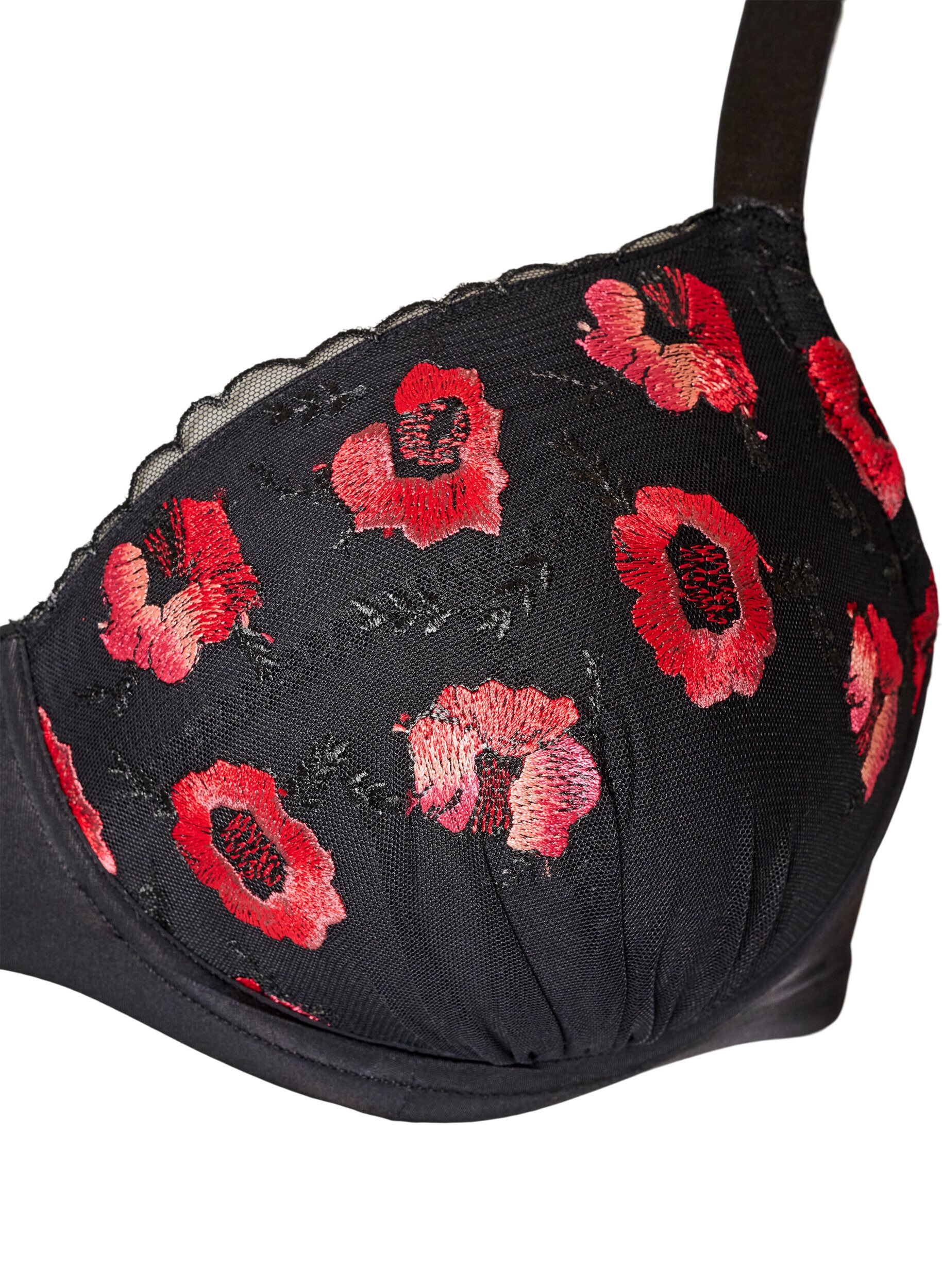 ZizziUsztywniany biustonosz na fiszbinach z kwiatowym haftem, Czarne, Packshot image number 2