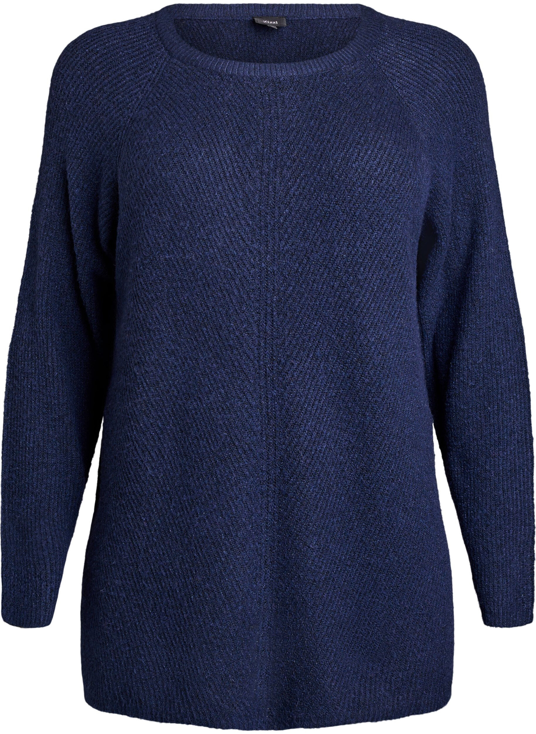 Sweter z dzianiny z ukosnym wzorem i rekawami raglanowymi