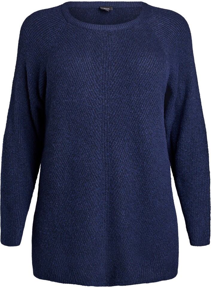 Sweter z dzianiny z ukosnym wzorem i rekawami raglanowymi, Niebieskie, Packshot image number 0