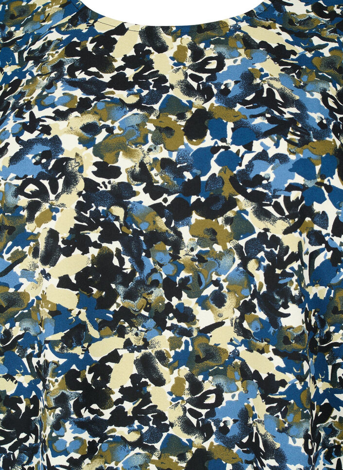 Bluzka z bufiastymi rekawami, Blue Green AOP, Packshot image number 2