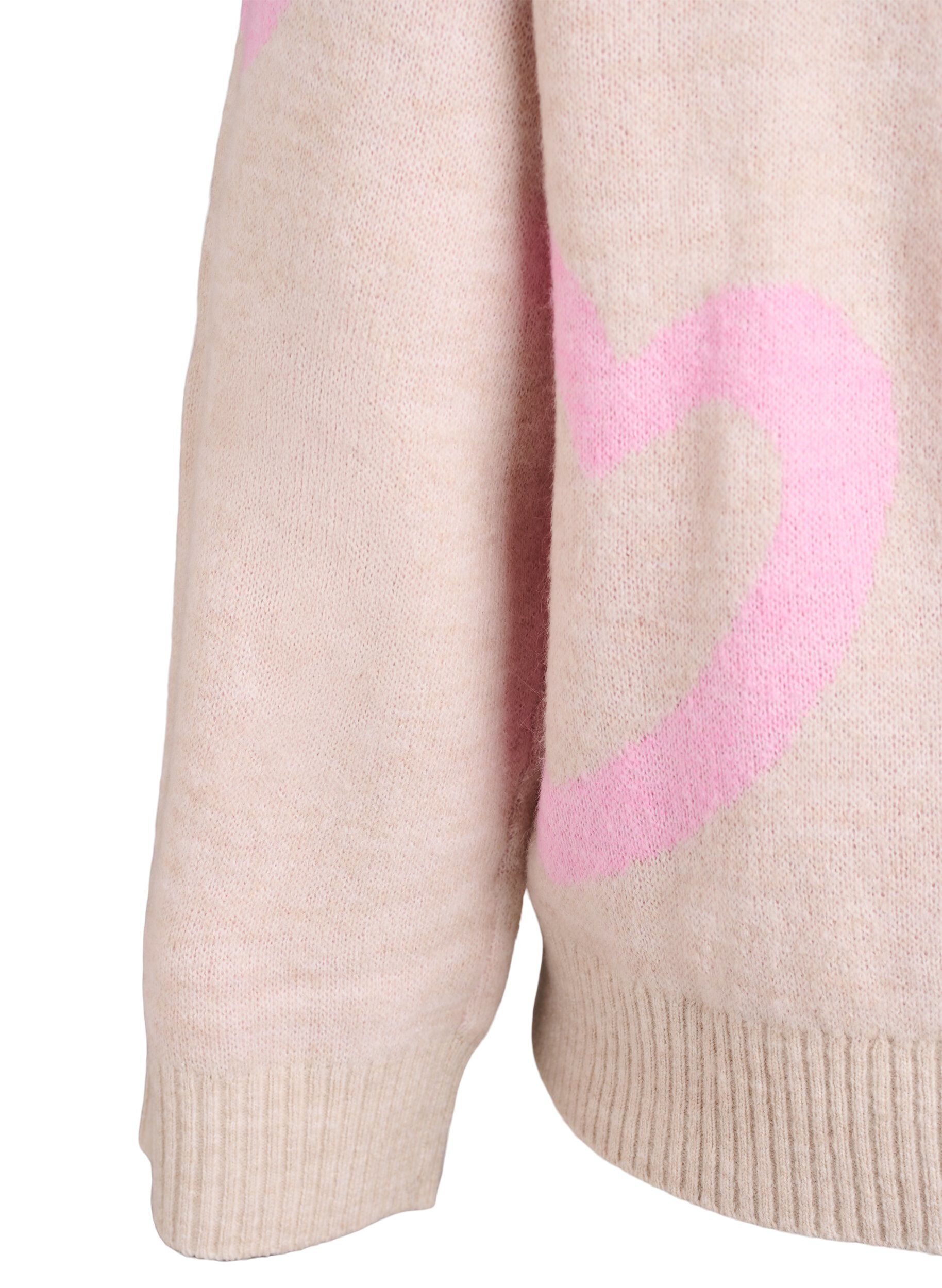 Zizzi Bluzka dzianinowa z duzymi serduszkami i okraglym dekoltem, Beżowy, Packshot image number 3