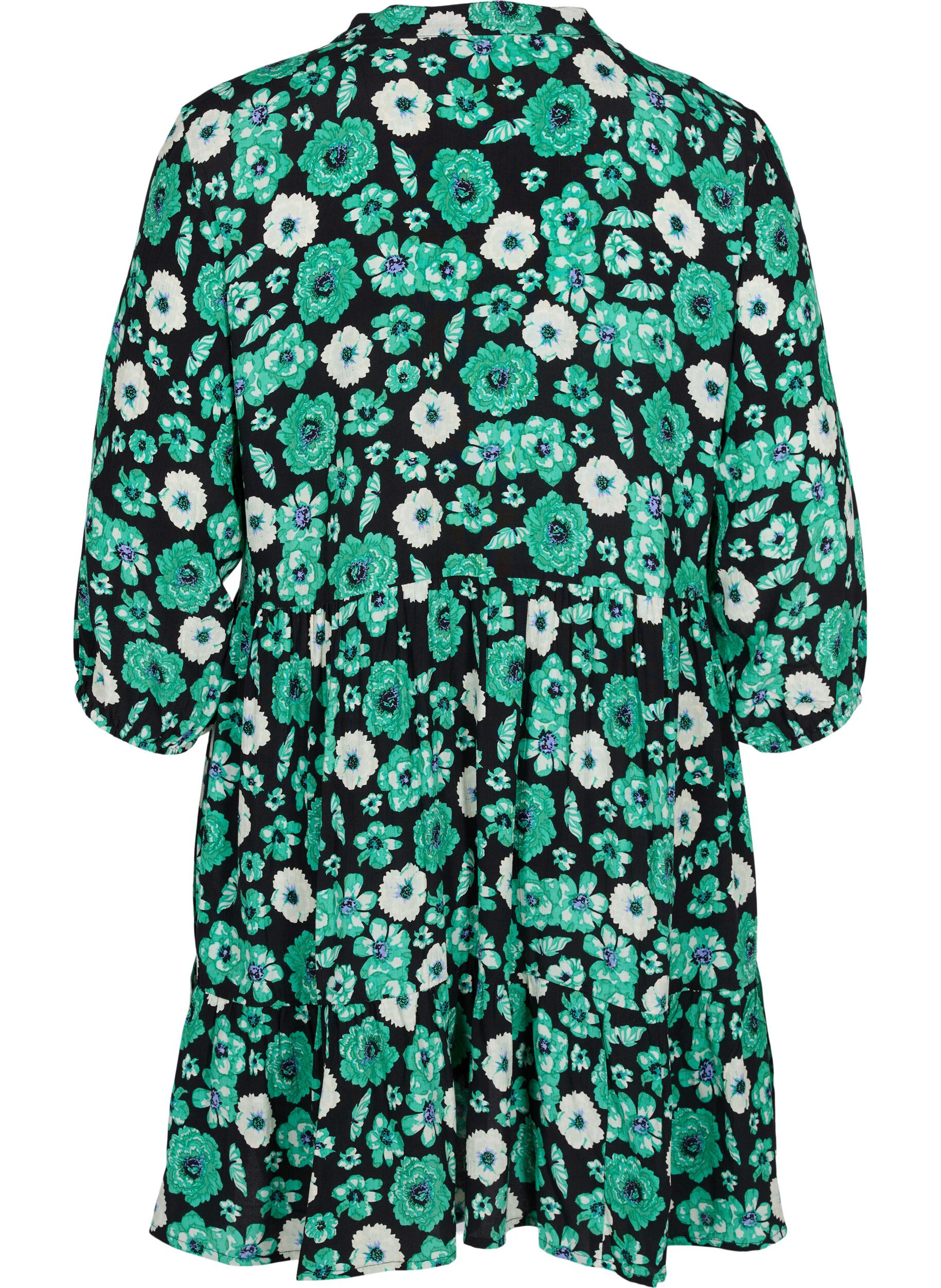 Zizzi 	 Floral tunic in viscose, Green Flower AOP, Packshot image number 1