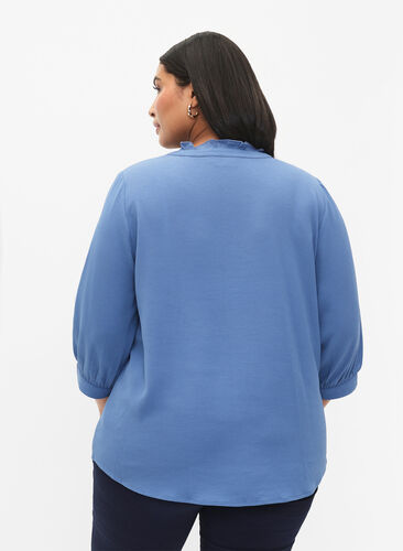 Bluzka koszulowa z rekawami 3/4 i kolnierzem z falbanami, Moonlight Blue, Model image number 1