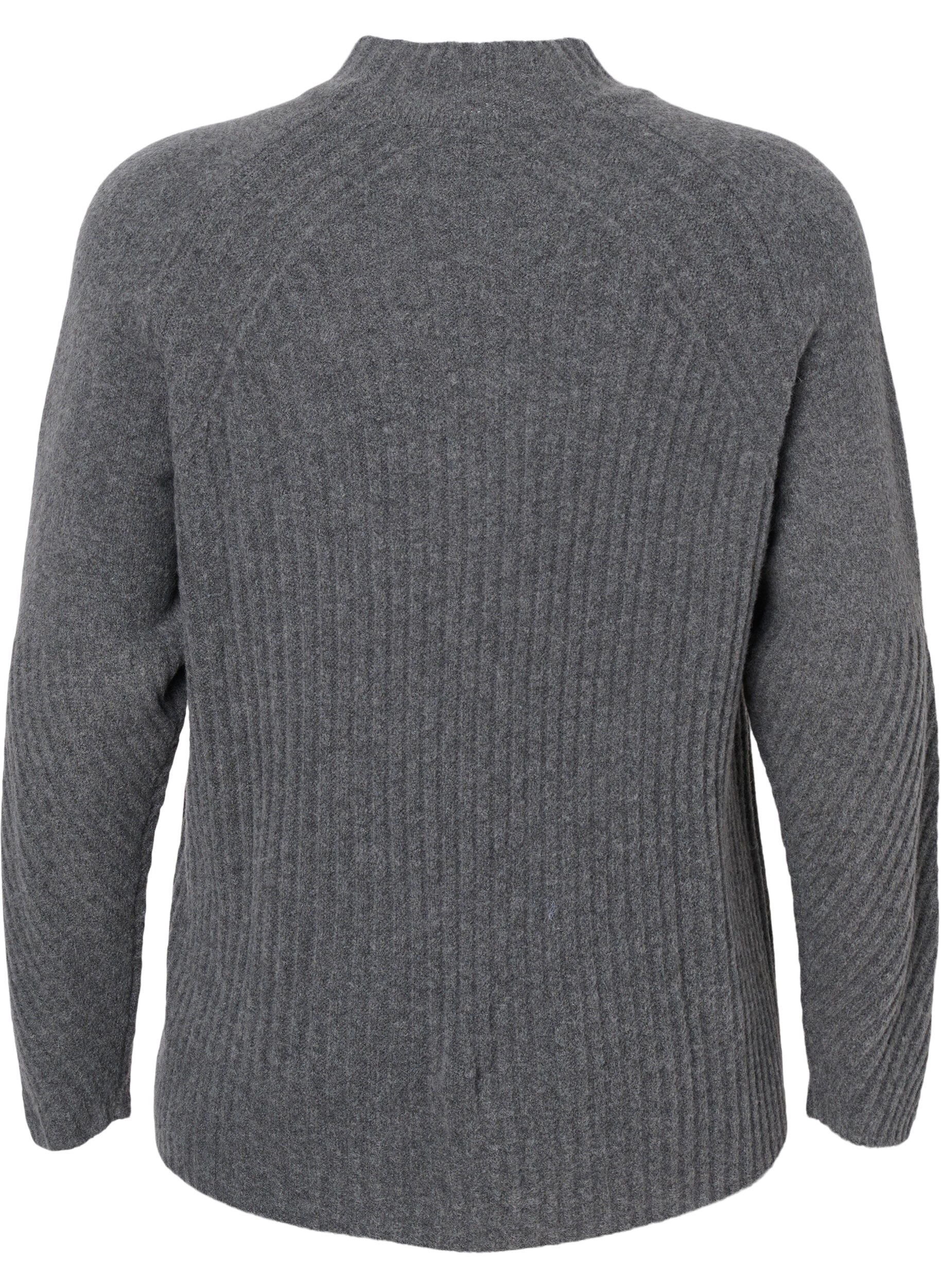 Zizzi Sweter z golfem o prazkowanej fakturze, Dark Grey Melange, Packshot image number 1