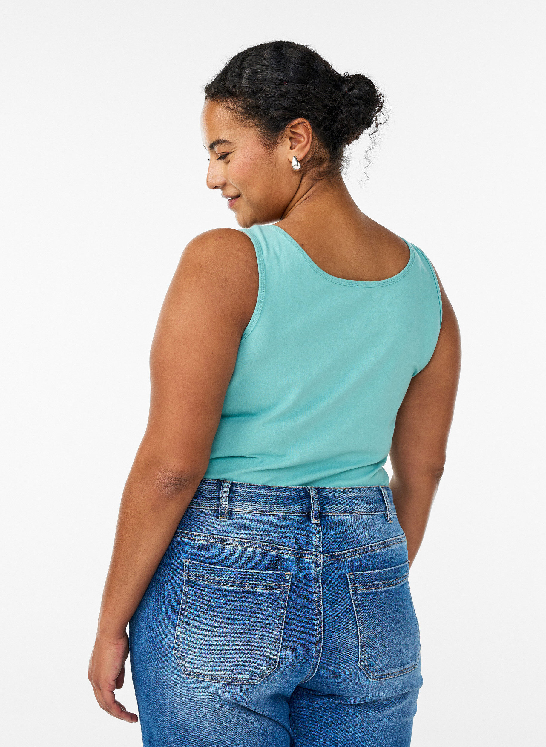 ZizziPodstawowy top bawelniany w jednolitym kolorze, Zielony, Model image number 2