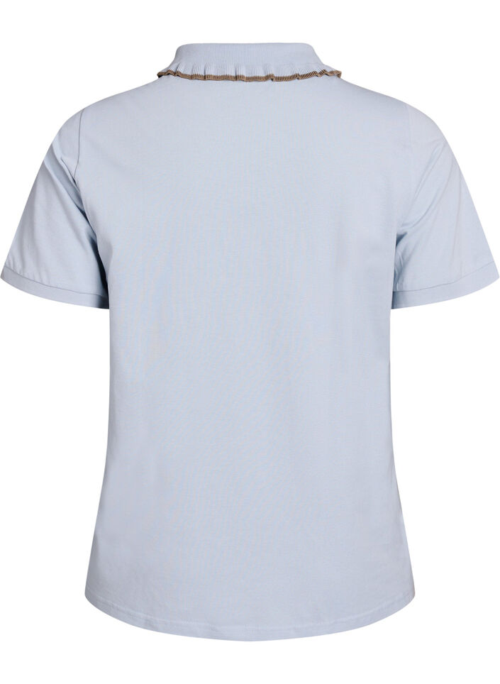 Koszulka polo z guzikami z krysztalków i falbanka, Niebieskie, Packshot image number 1