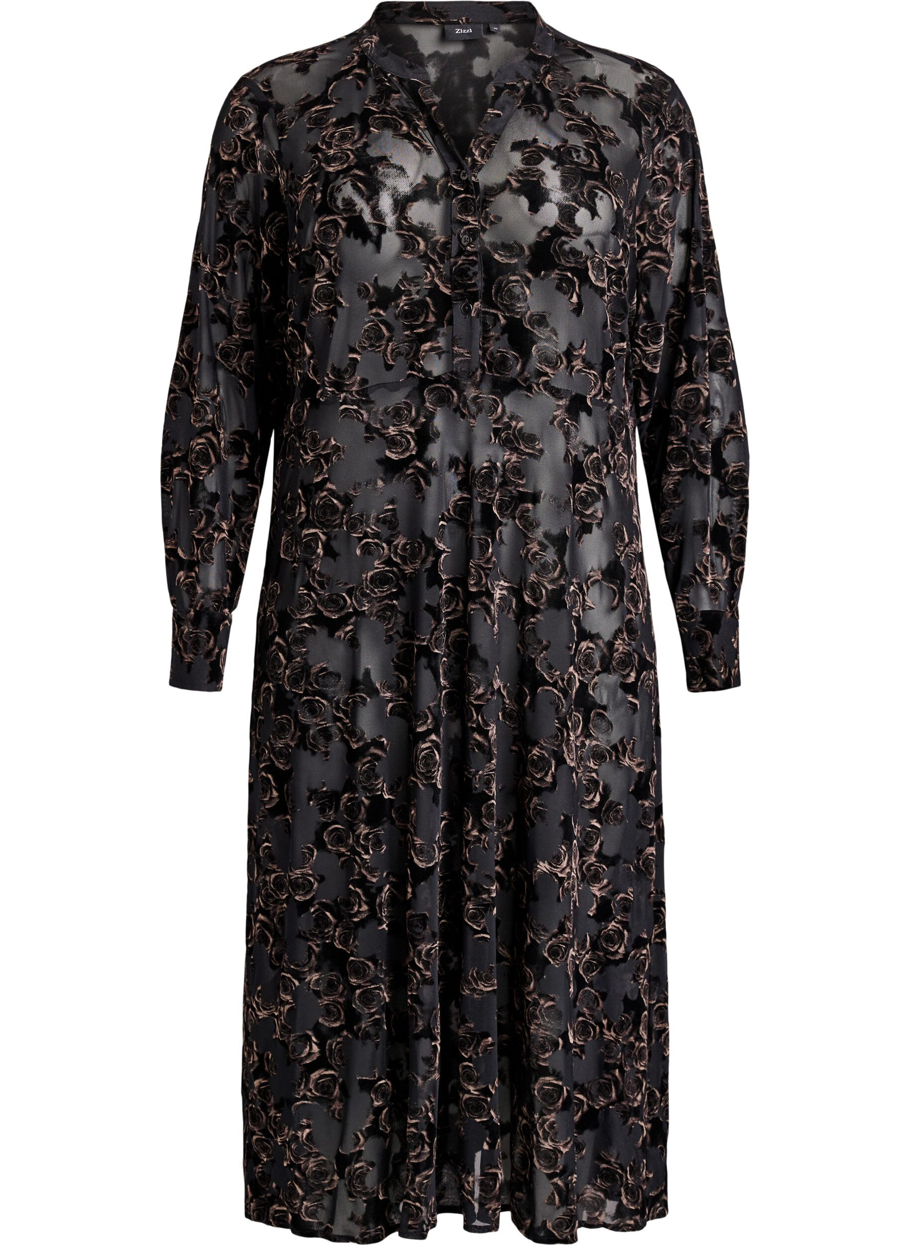 Sukienka midi z siateczki z welurowymi r&oacute;zami