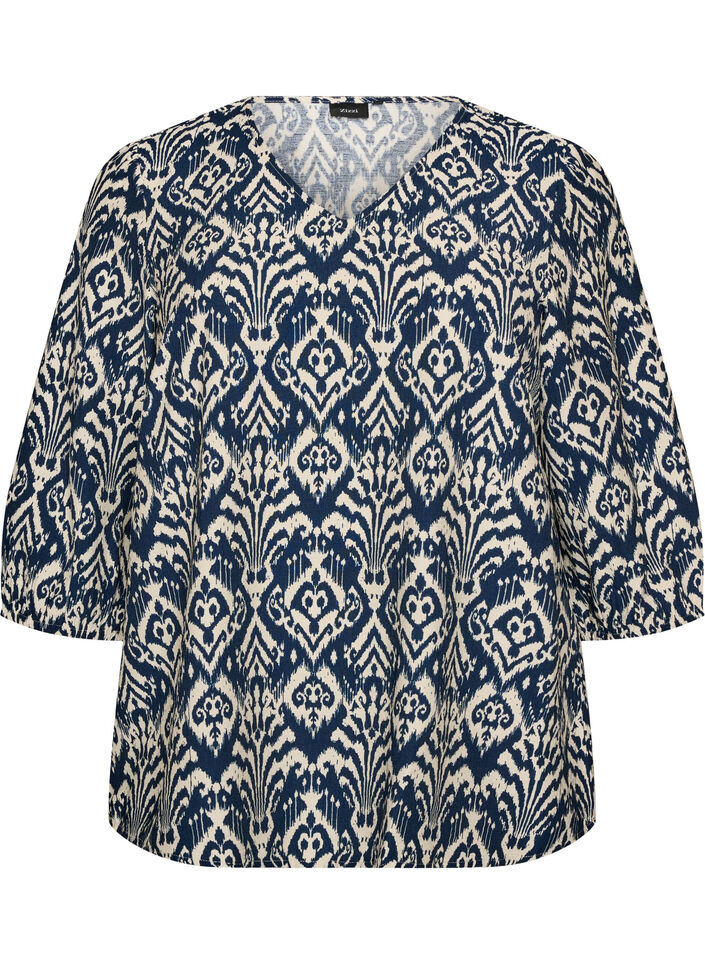 Bluzka z wiskozy w krate z 3/4-sleeves, Niebieskie, Packshot image number 0