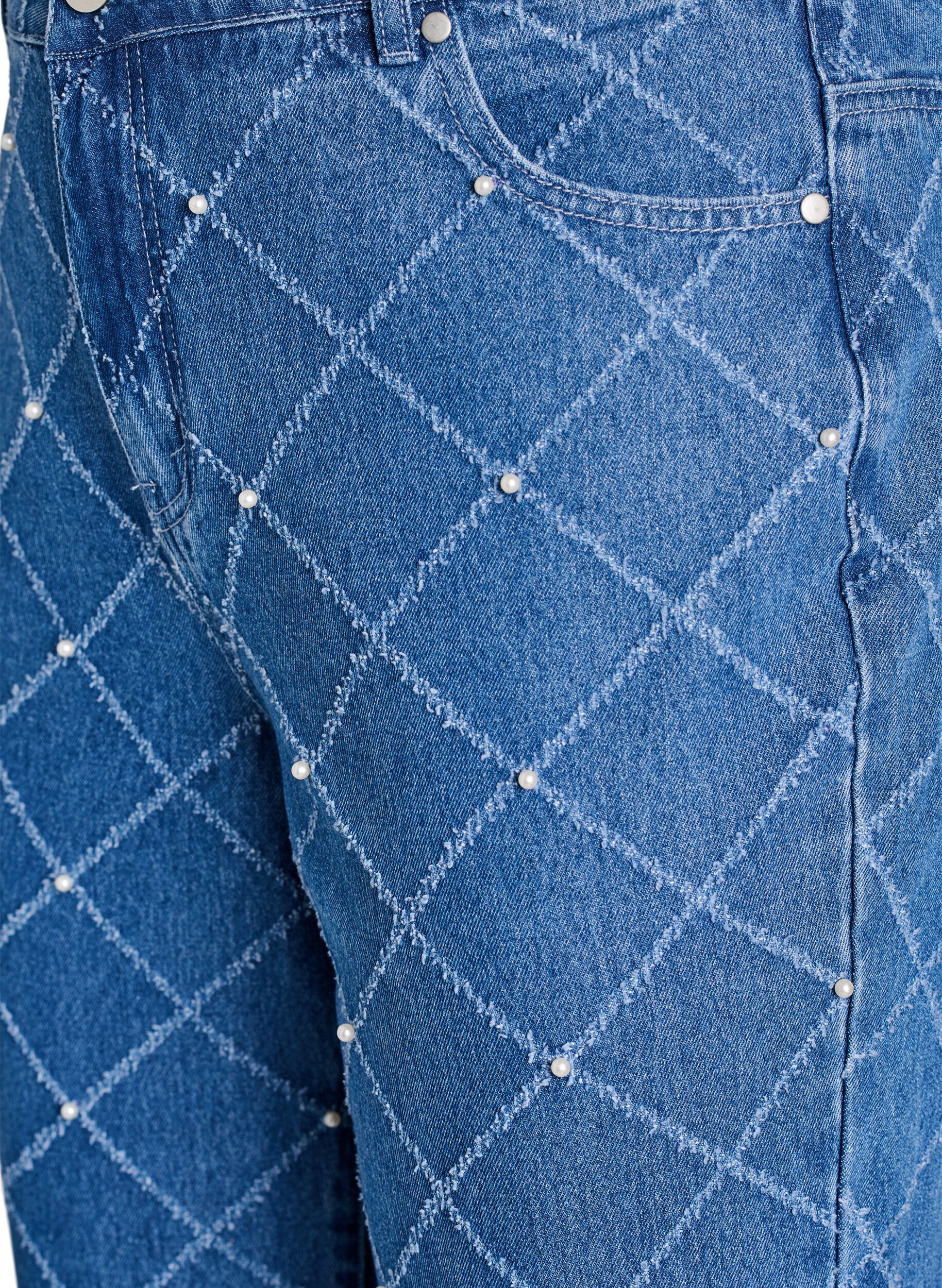 Zizzi Jeansy Kiana z wysoka talia i efektem przetarc, Niebieskie, Packshot image number 2