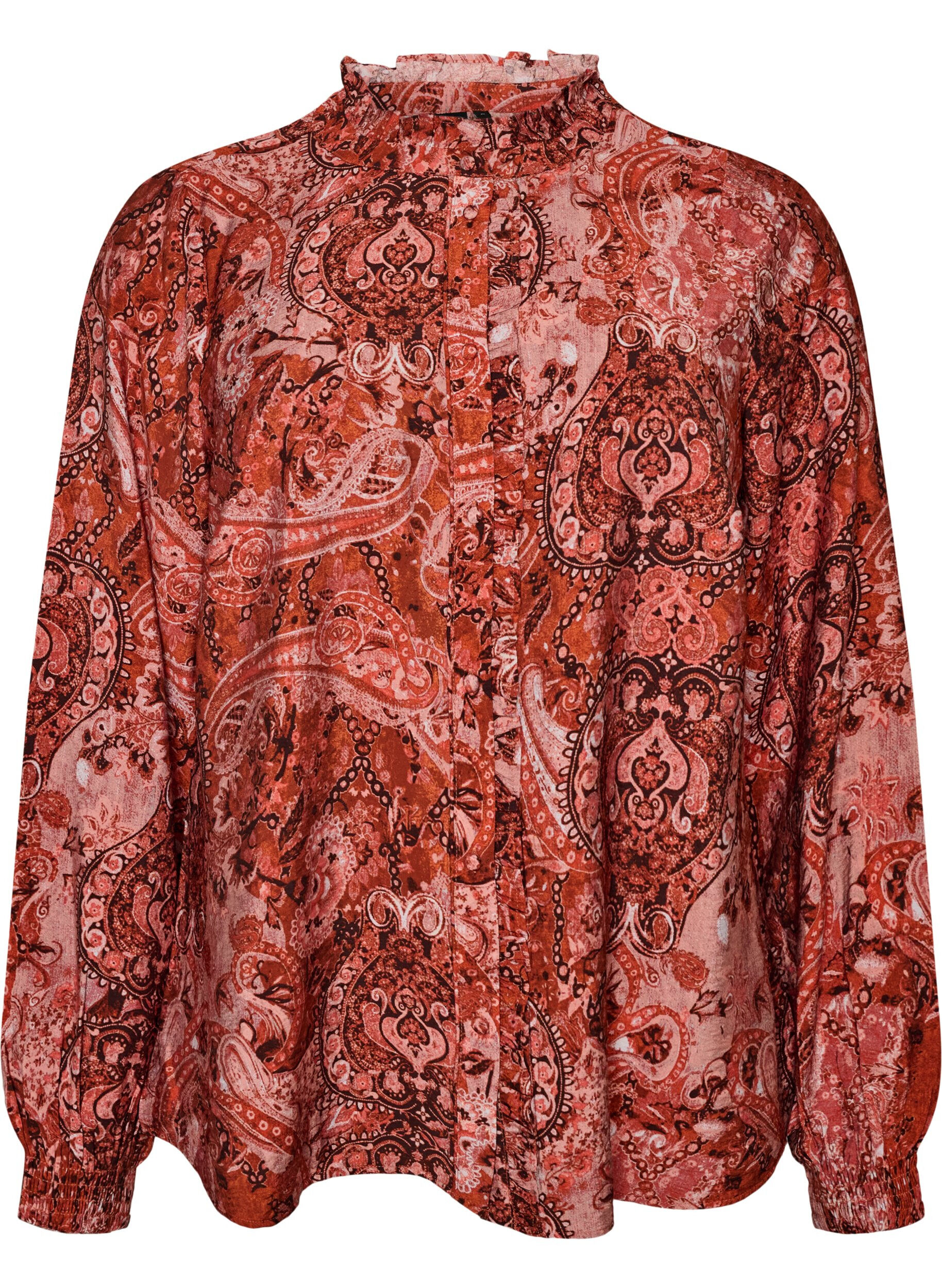 ZizziWiskozowa bluzka we wz&oacute;r paisley i z falbankami, Pomarańczowy, Packshot image number 0