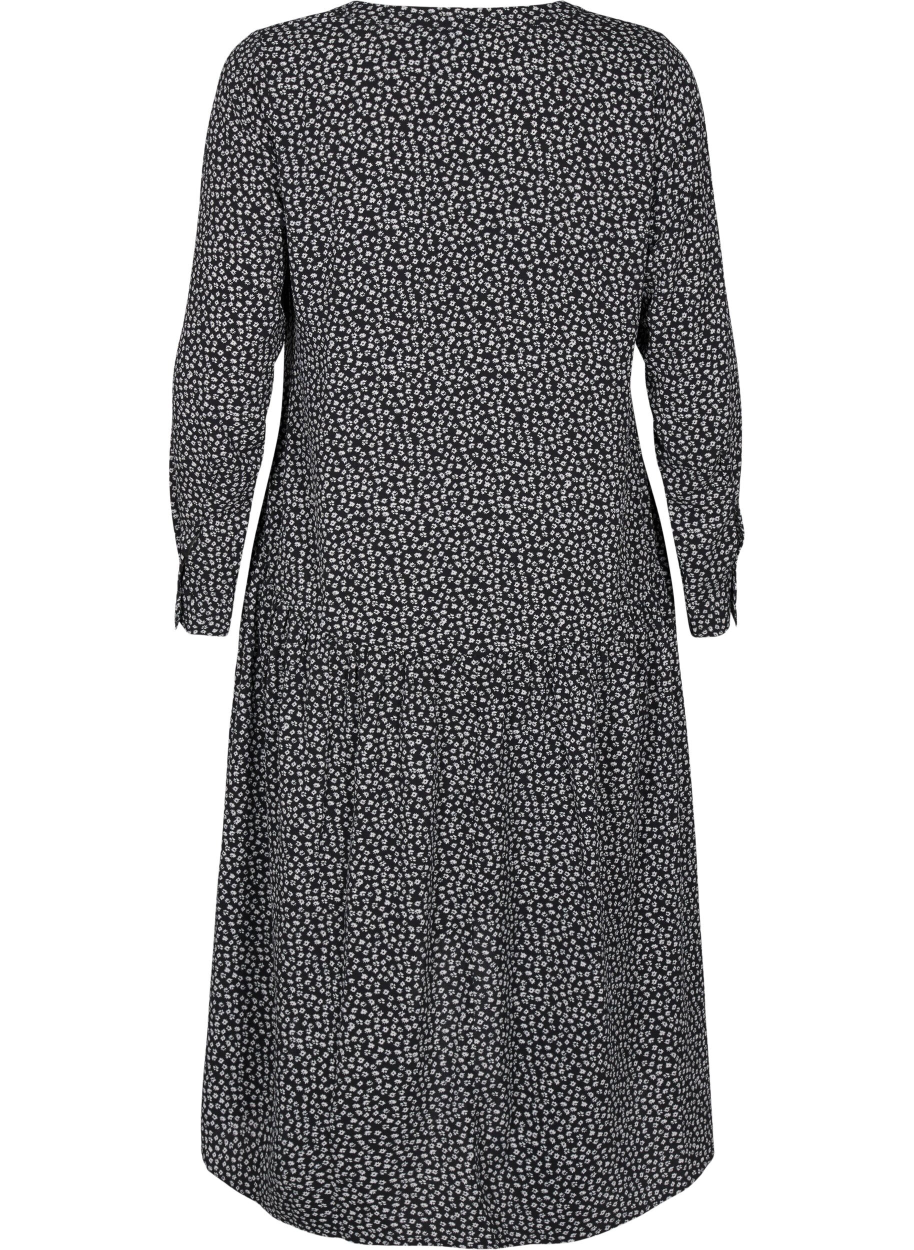 Zizzi Sukienka midi z dlugim rekawem, Black Small Flower, Packshot image number 1