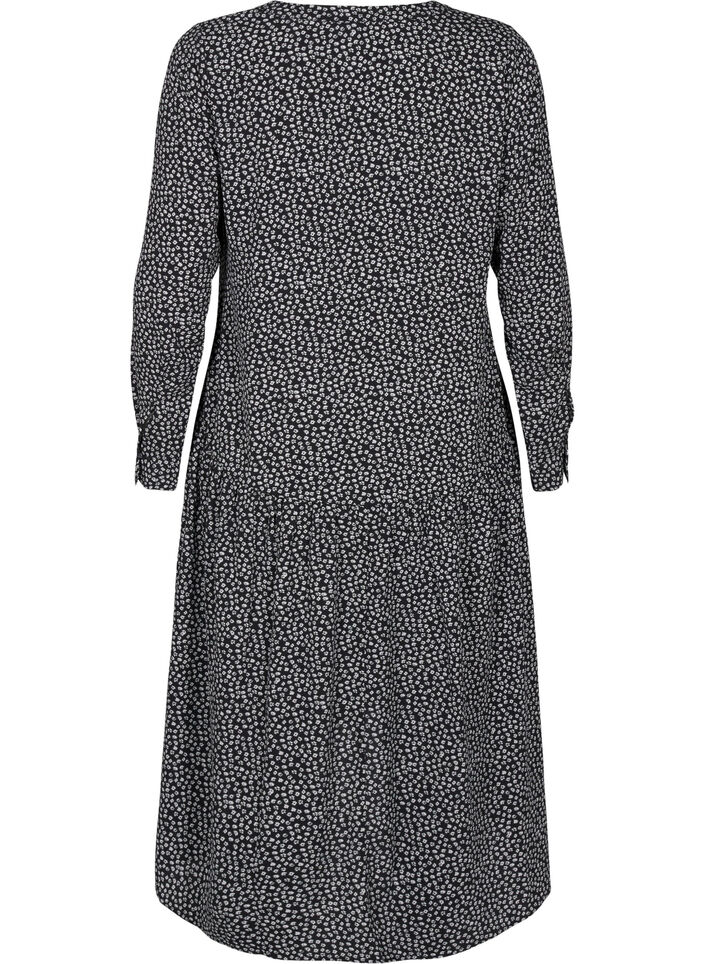 Sukienka midi z dlugim rekawem, Black Small Flower, Packshot image number 1