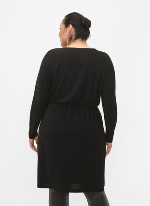 Brokatowa sukienka kopertowa z dlugimi rekawami, Black Black, Model image number 1
