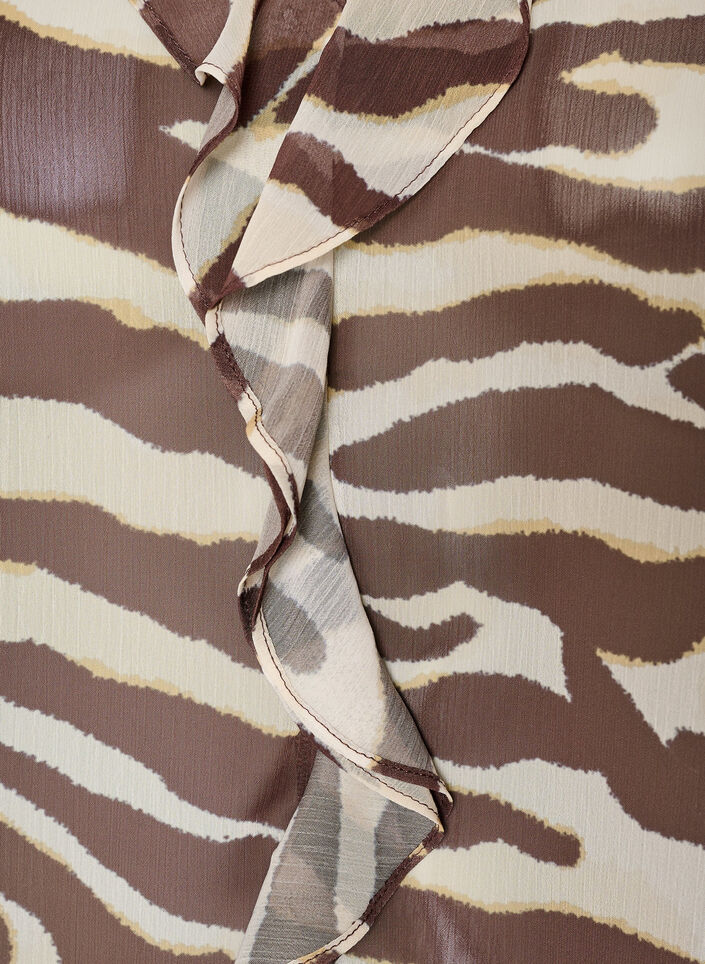 Szyfonowa bluzka w zebre z falbankami, Brązowy, Packshot image number 3