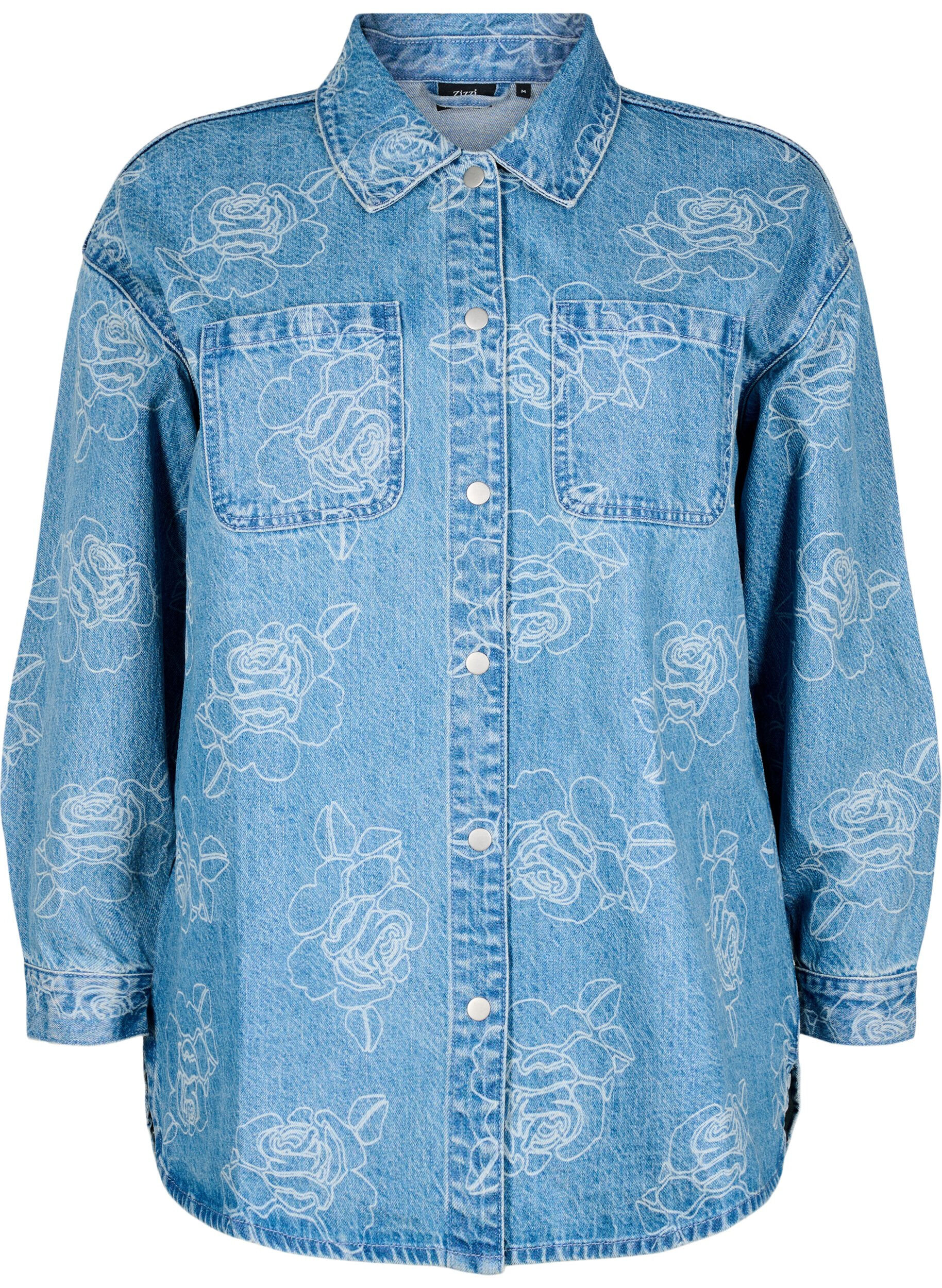 Zizzi Kurtka jeansowa z kwiatami, Light Blue Denim, Packshot image number 0