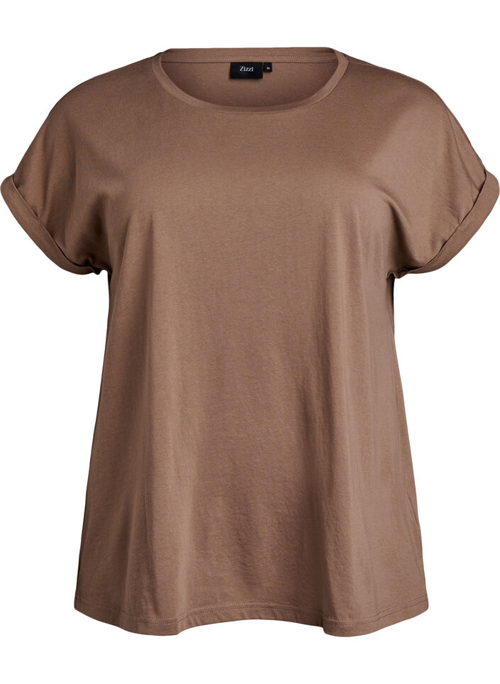 T-shirt z kr&oacute;tkim rekawem z mieszanki bawelny, Brązowy, Packshot image number 0