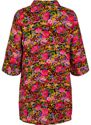 Wiskozowa tunika w kwiaty z rekawami 3/4, Neon Flower Print, Packshot image number 1