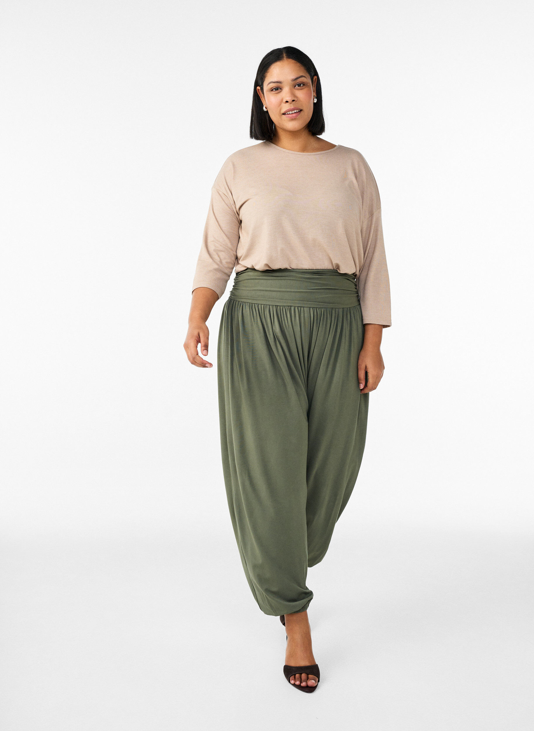 Zizzi Bluzka z dzianiny z rekawami 3/4, Beżowy, Model image number 1