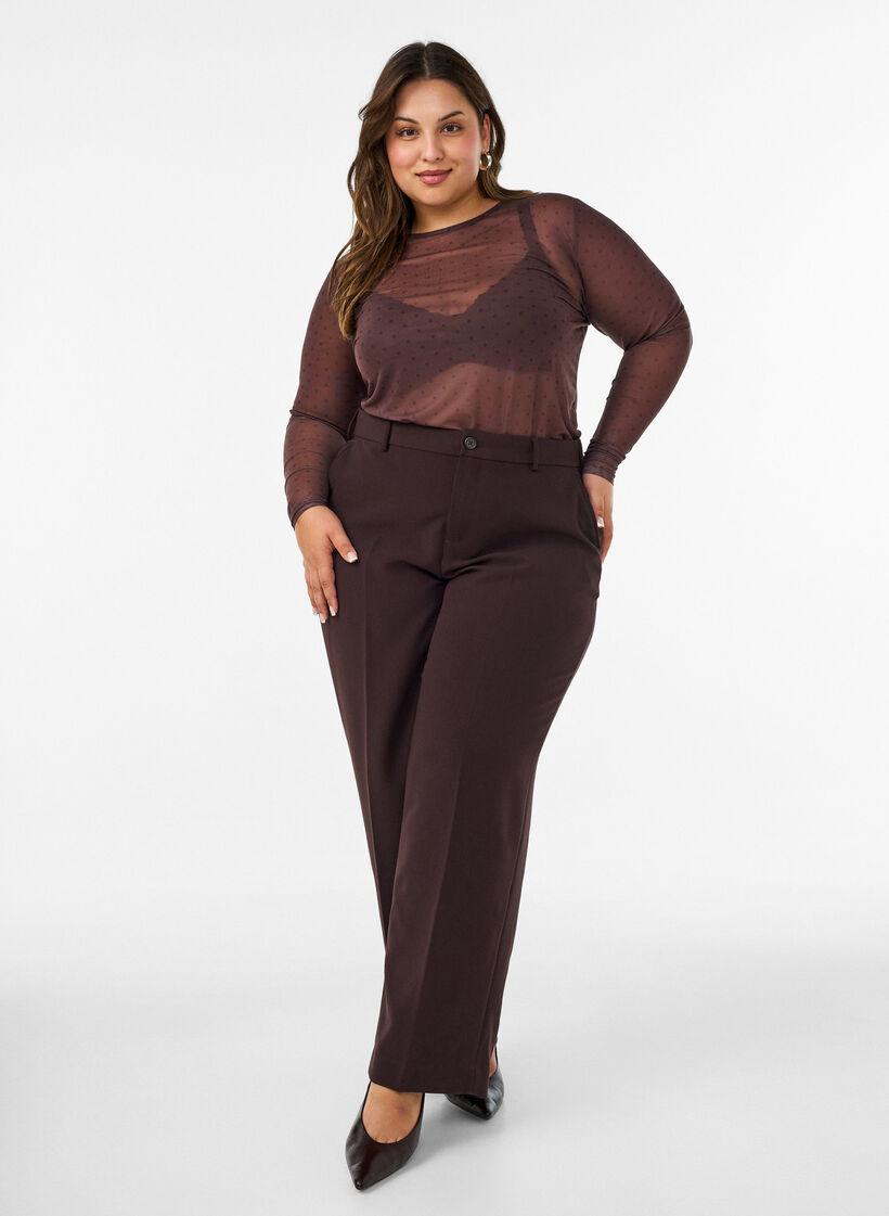 Bluzka siatkowa z nadrukiem, Brązowy, Model image number 1