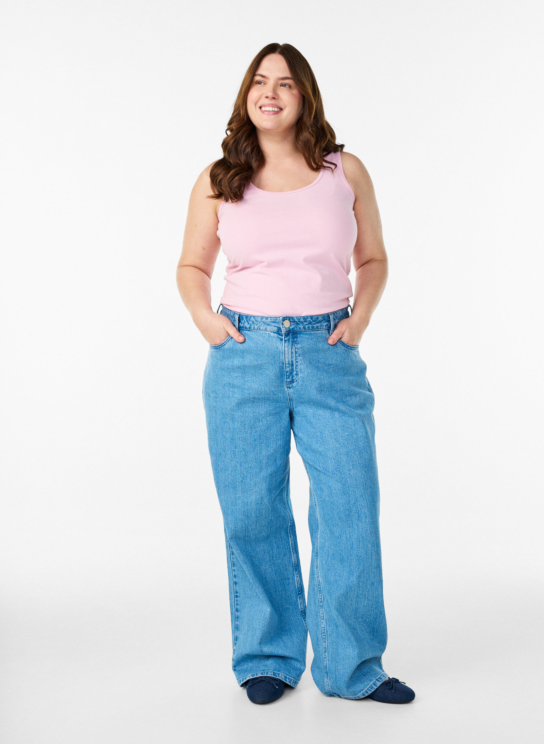 ZizziPodstawowy top bawelniany w jednolitym kolorze, R&oacute;żowy, Model image number 1