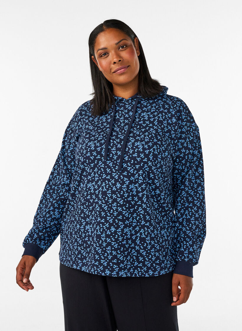 Bluza z kapturem z nadrukiem na calej powierzchni, Niebieskie, Model image number 0