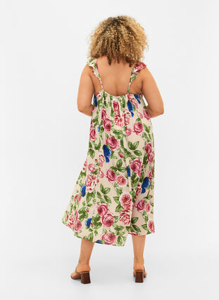 Kwiecista sukienka midi z marszczeniami, Bright Flower , Model image number 1