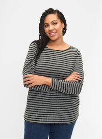 Bluzka w paski z okraglym dekoltem, Black Stripe, Model