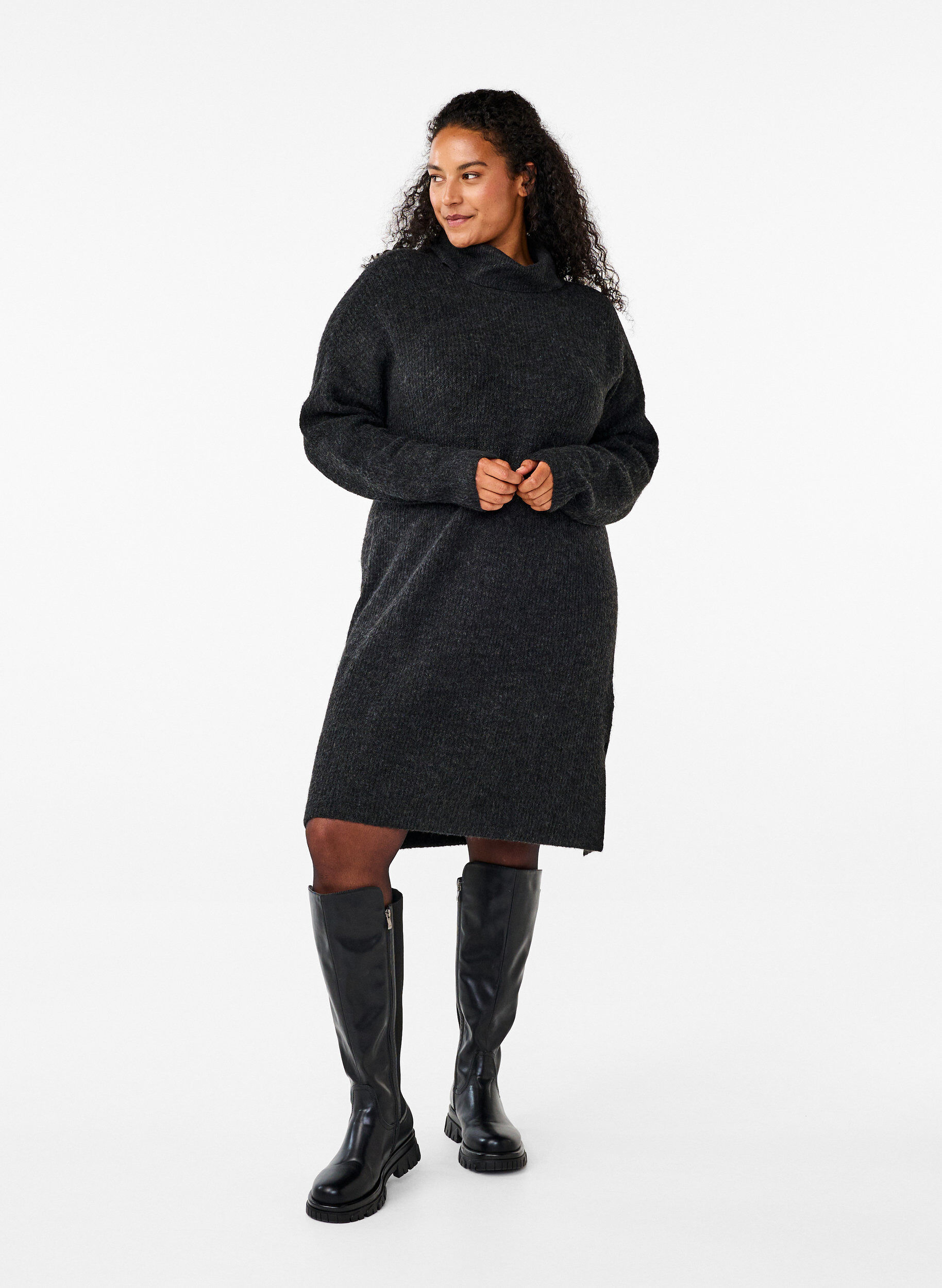 ZizziDzianinowa sukienka z golfem, Ciemnoszary, Model image number 1