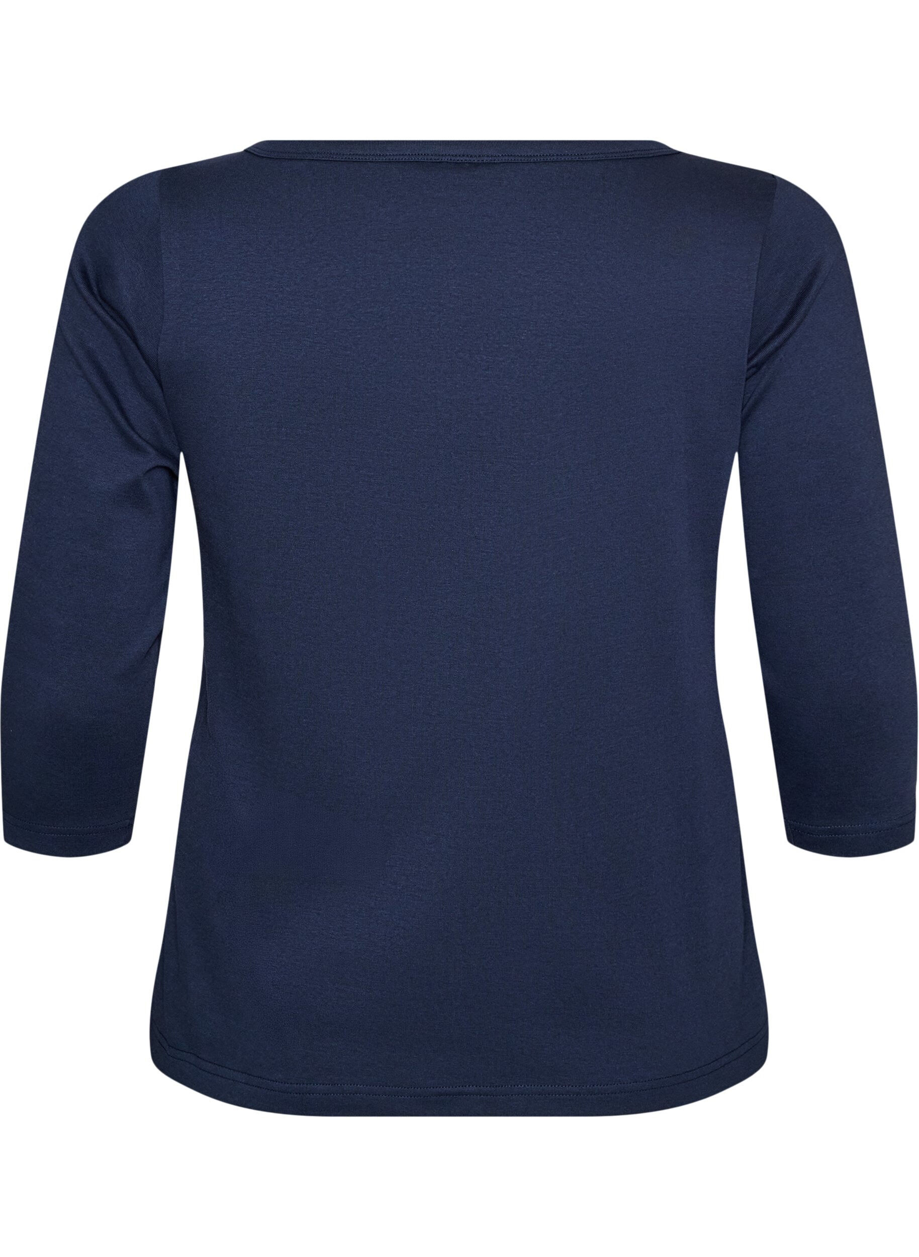 ZizziBasicowy T-shirt z dekoltem w l&oacute;dke i rekawami 3/4, Niebieskie, Packshot image number 1